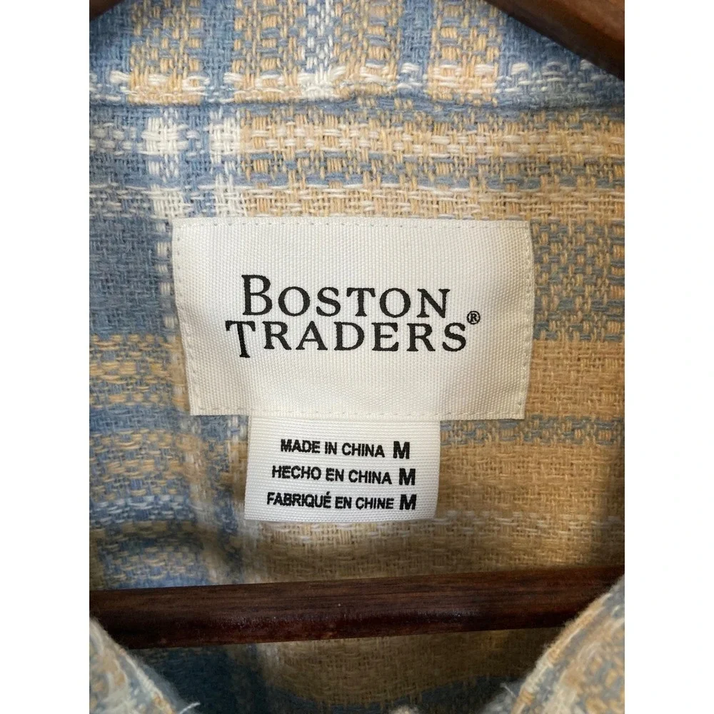 Boston Traders Plaid Flannel Shirt Jacket Beige Blue‎ Button Up Casual Size M - Picture 3 of 9